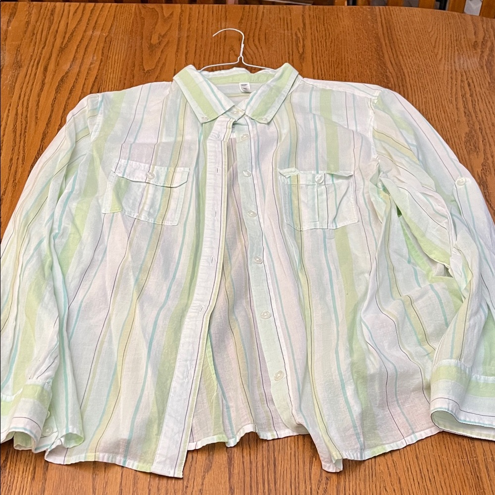 Old Navy Pastel Striped Button Down Shirt Sheer Lightweight XXL